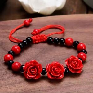 Valentine's Day Red &‎ Black Rose Bracelet Cupid Love Great Gift Adjustable New